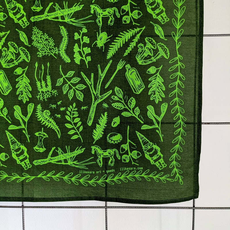 ilikesara | art + goods - Bandana | woodland walk - dark green/lime
