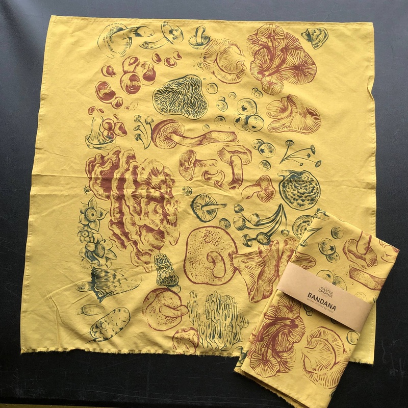 Solstice Handmade - Foray Bandana - Foraging Mushrooms Fungi