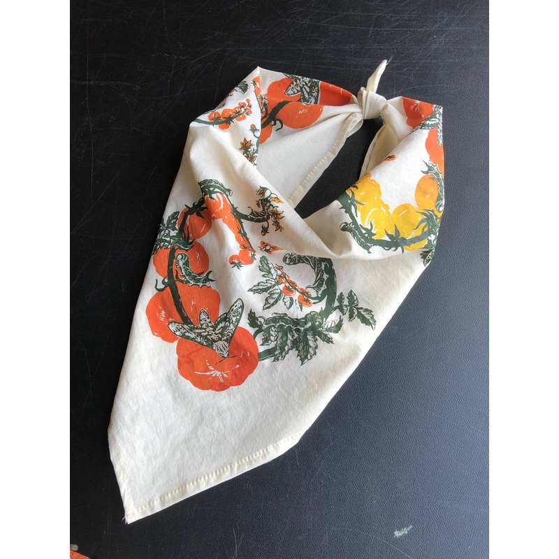 Solstice Handmade - Tomato Bandana Ivory -Cotton Scarf with Caterpillars
