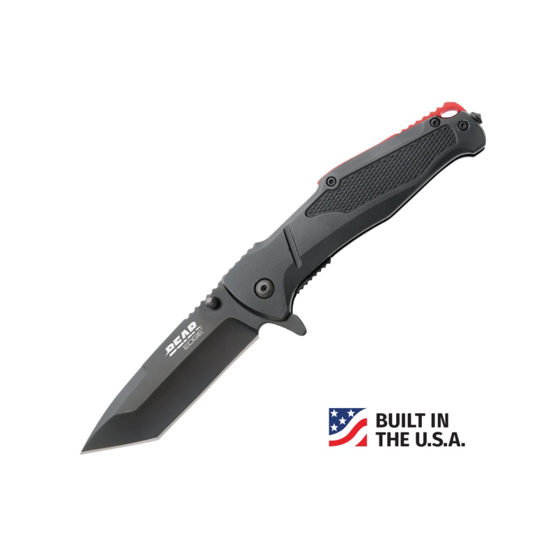 Bear and Son 4 7/8 Black and Red Assisted Opener  BE121